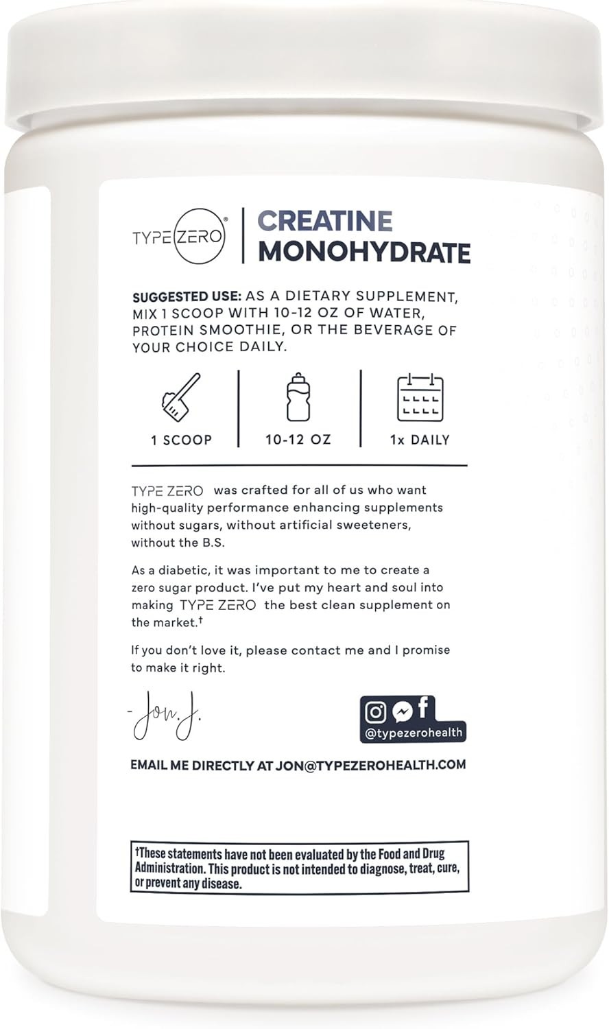 TypeZero Creatine Monohydrate Powder 500 Grams – Blue Raspberry Flavor – 1.1 lbs