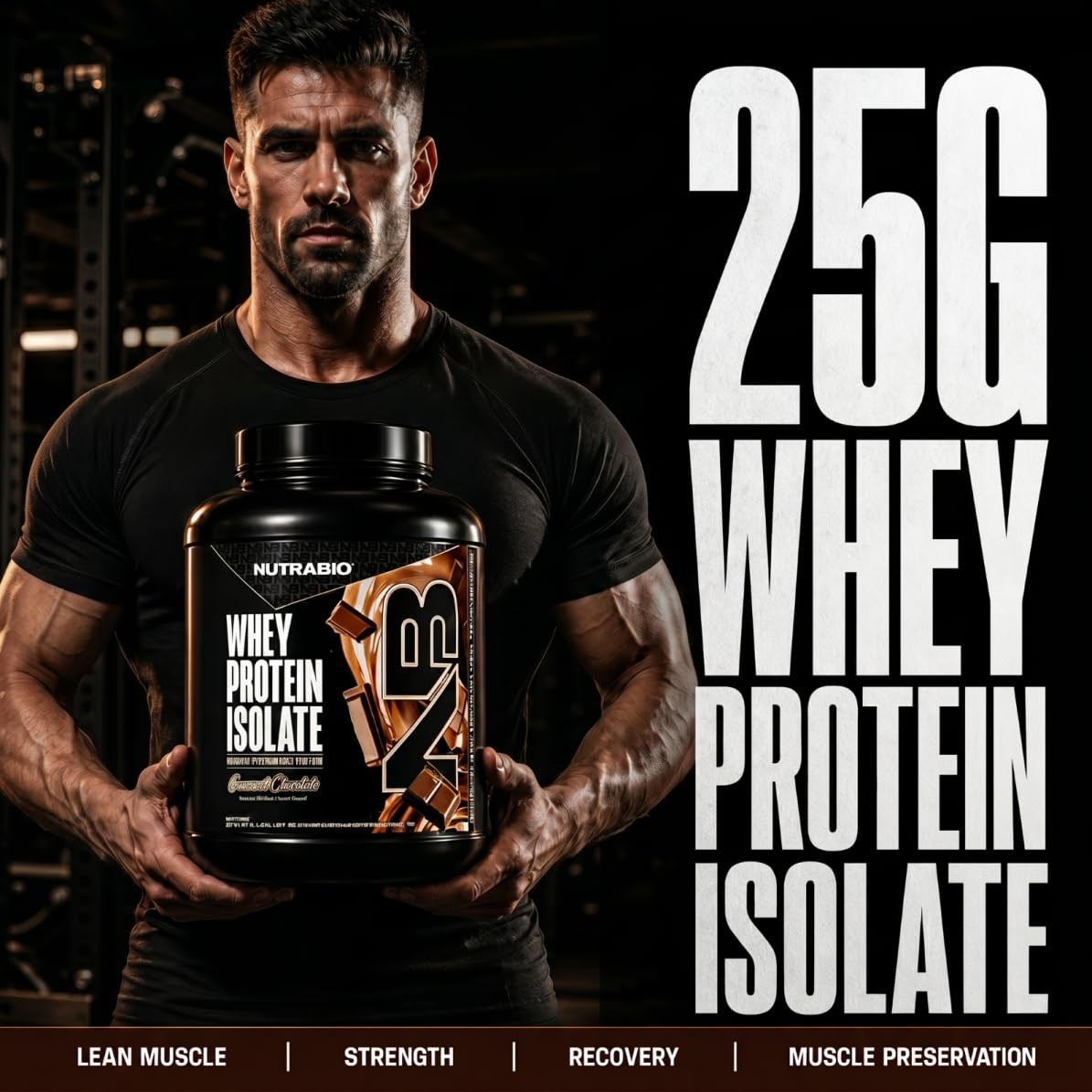 Whey Protein Isolate Powder 25g 50 Servings Gourmet Chocolate NutraBio Complete