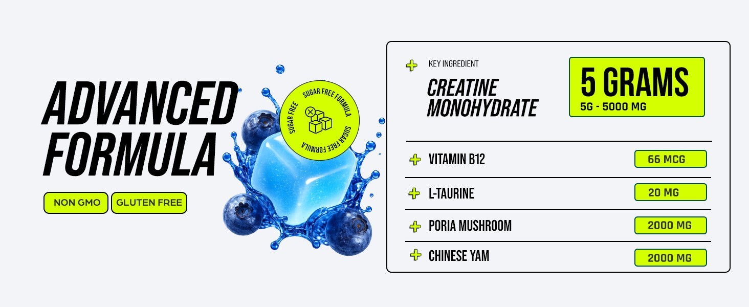 Blueberry Creatine Gummies 5 in 1 Formula for Muscle Recovery Strength Endurance