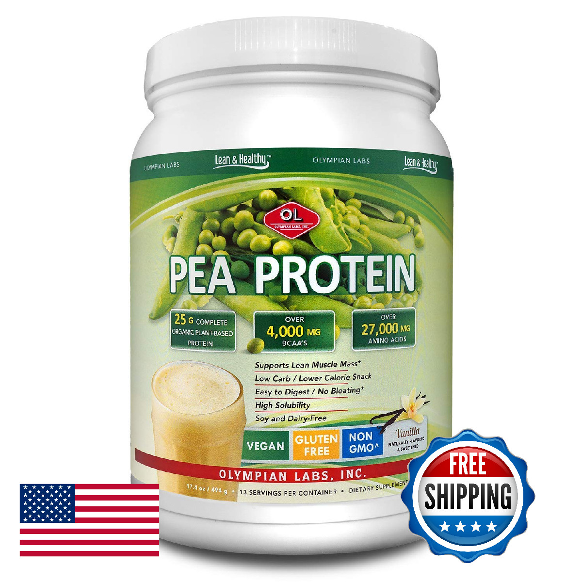 Olympian Labs Vanilla Pea Protein 494 Grams 13 Servings 00000