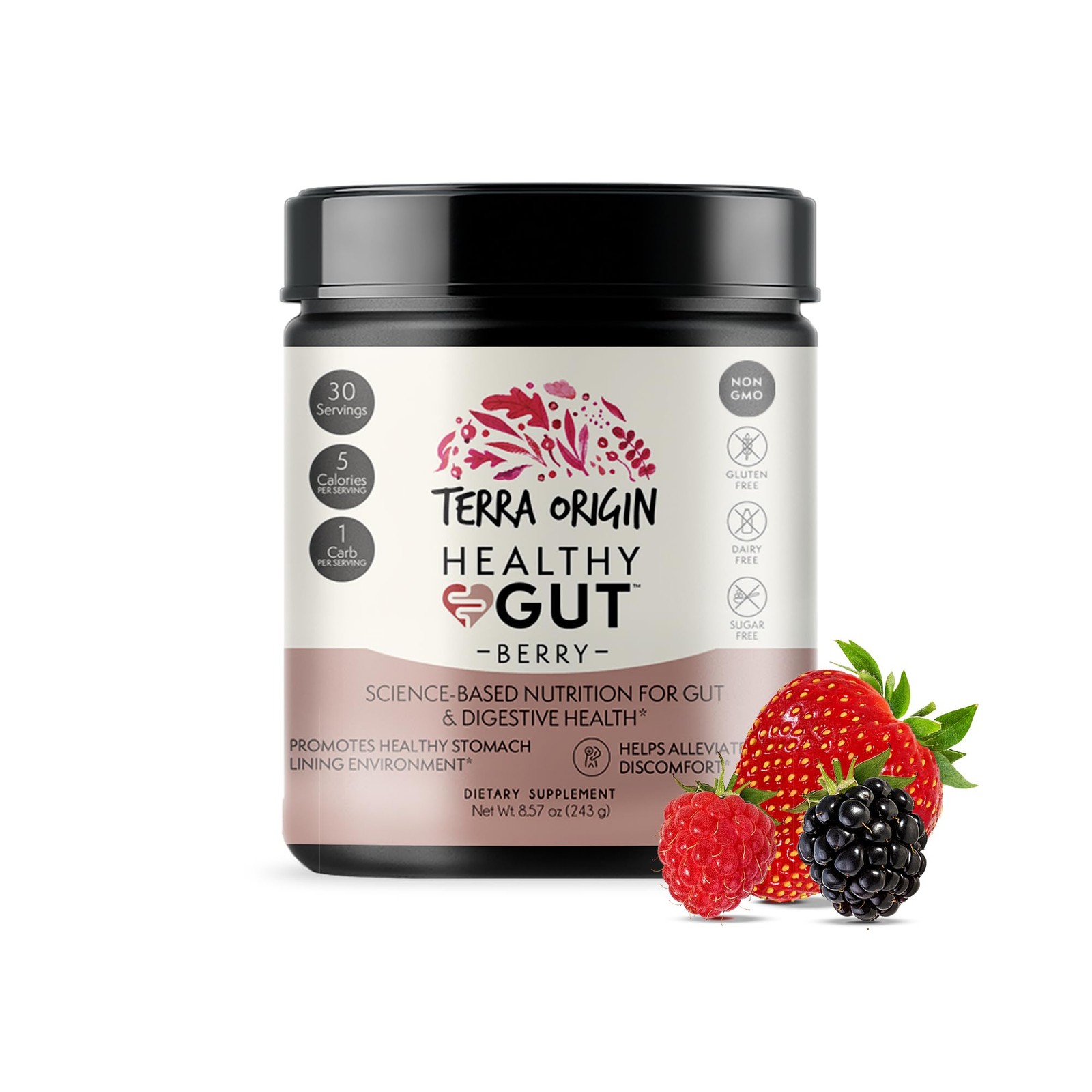TERRA ORIGIN Healthy Gut Powder (Berry Flavor) |30-Servings with L-Glutamine,…