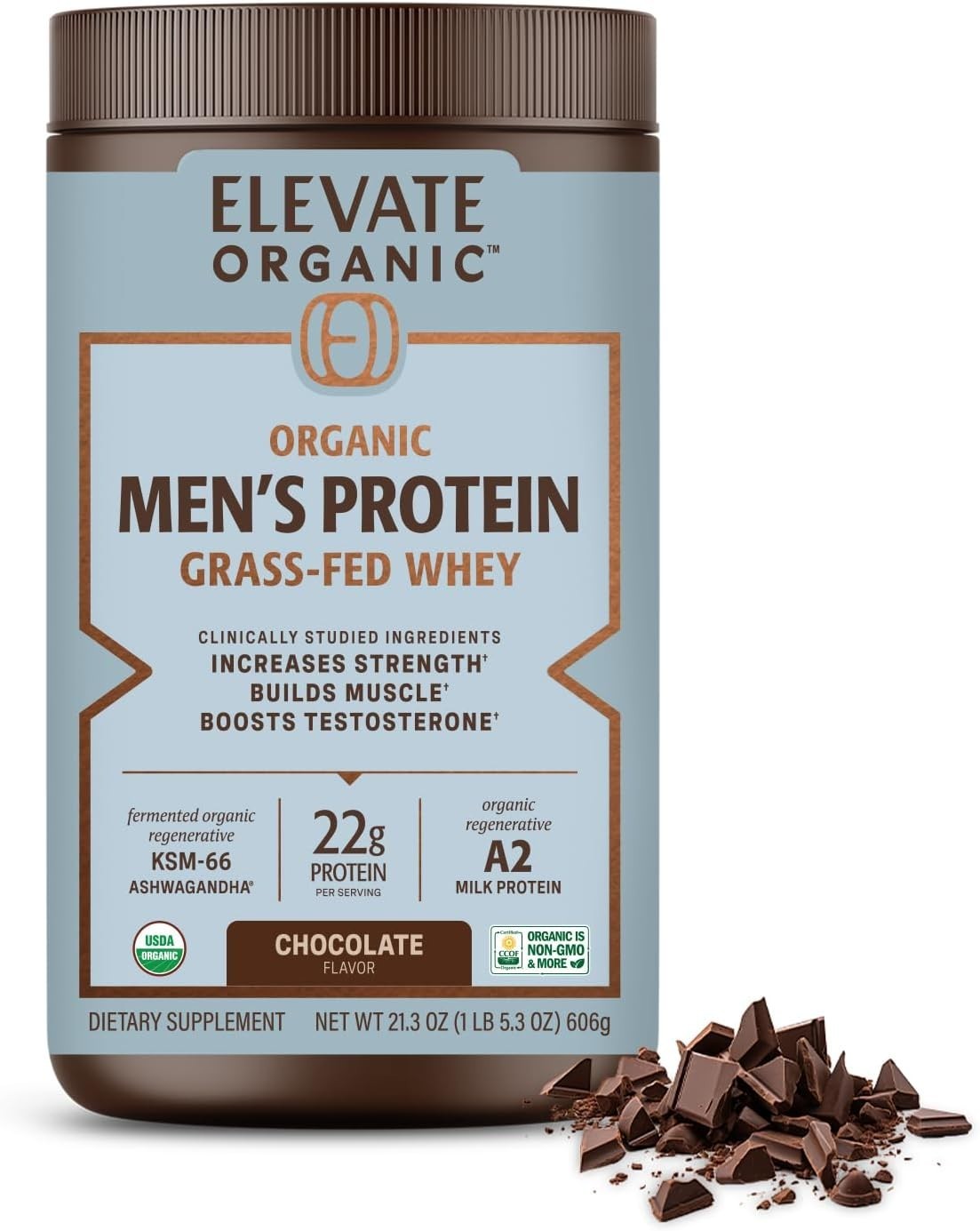 Men’s Whey Protein Chocolate Grass Fed A2 Regenerative with KSM-66 Ashwagandha
