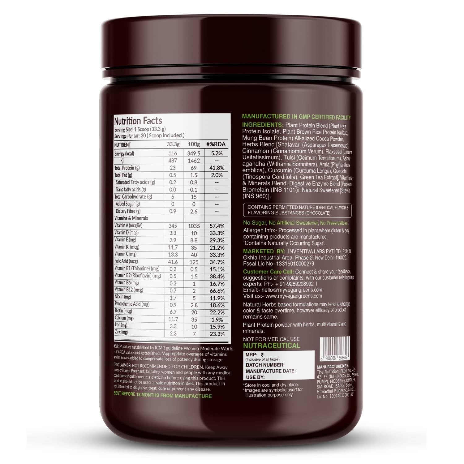Vegan Greens Women Plant Protein 500g Chocolate Hormonal Balance Skin Hair