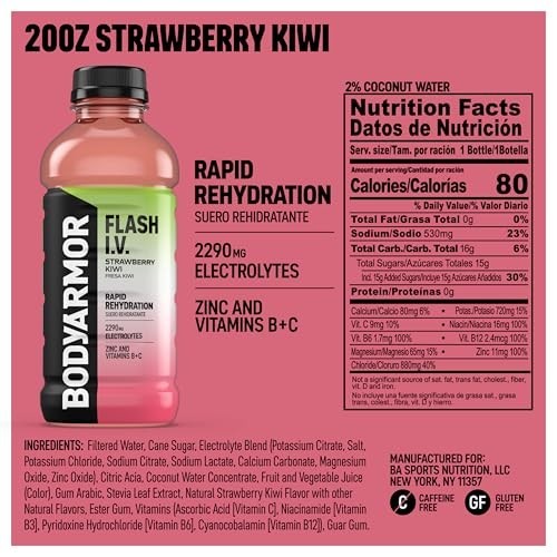 Electrolyte Hydration Drink, Strawberry Kiwi, Coconut Water, 20 Fl Oz, Pack of 1