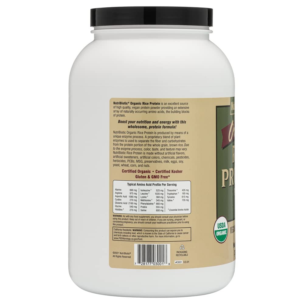 NutriBiotic Organic Rice Protein Plain, 3lb | Low-Carb Vegan Keto Gluten-Free