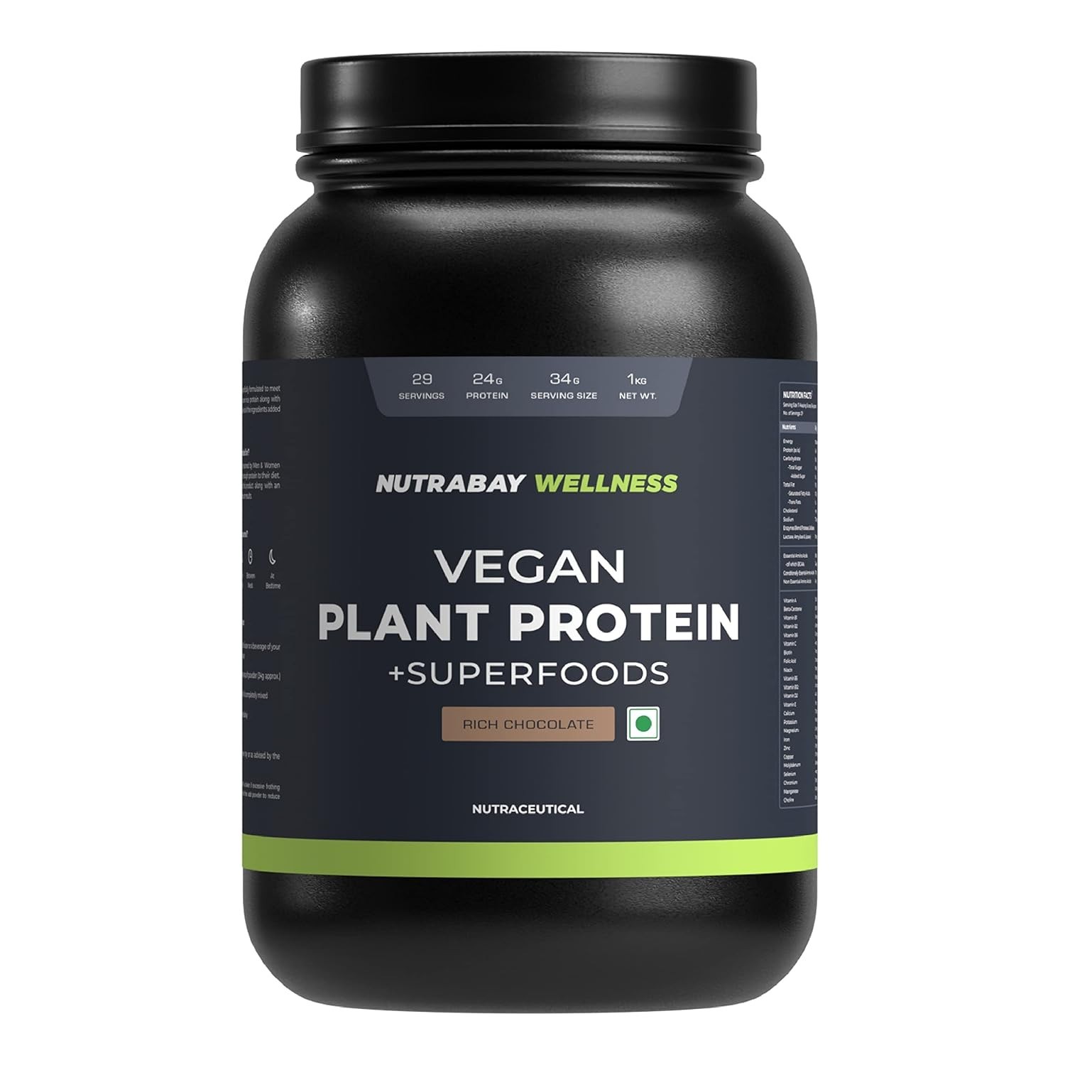 Plant Protein Powder + Superfoods 24g Protein -1kg Rich Chocolate, 29 Servings