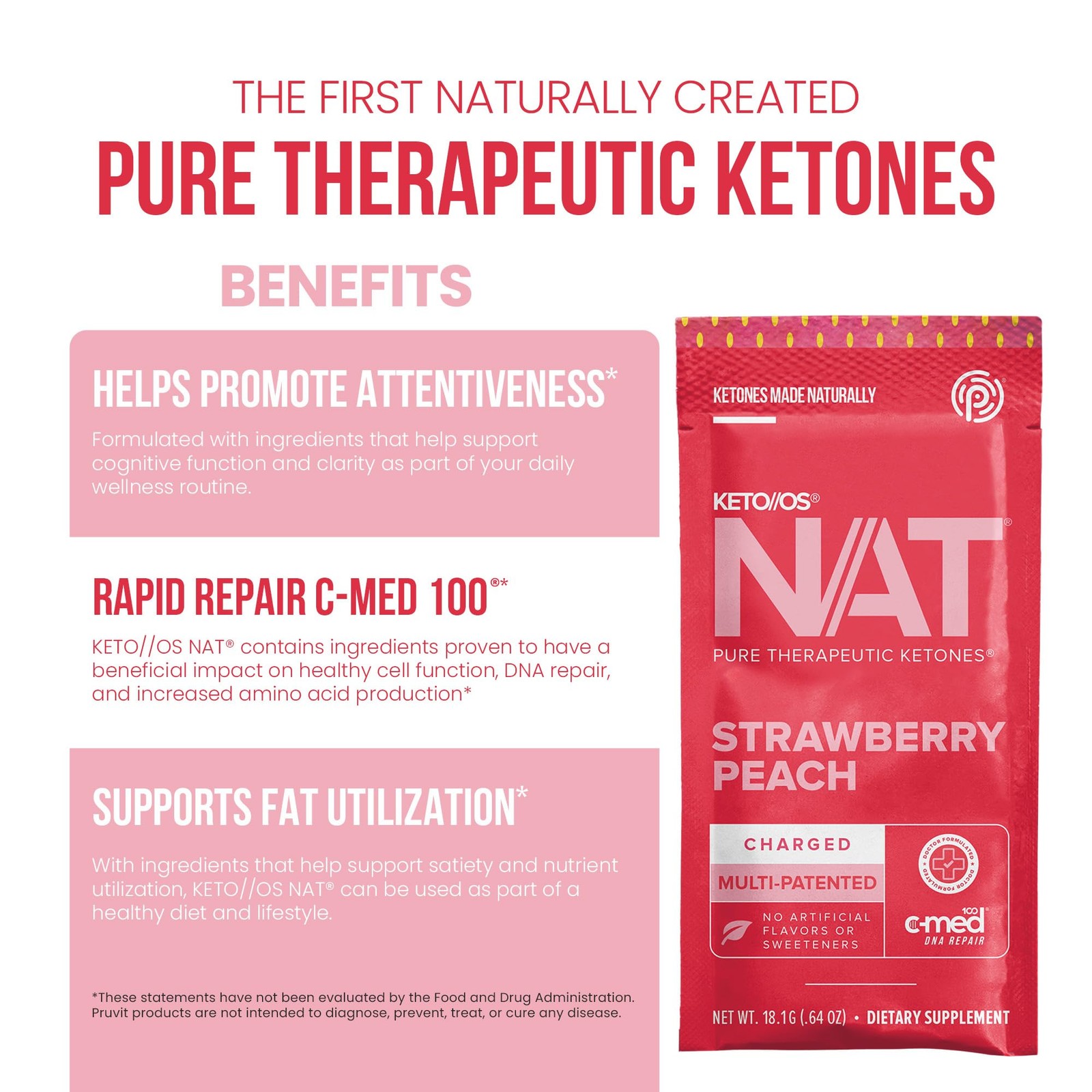 Pruvit Keto//OS NAT Strawberry Peach Charged Drink Mix with CMed 100, LTaur…