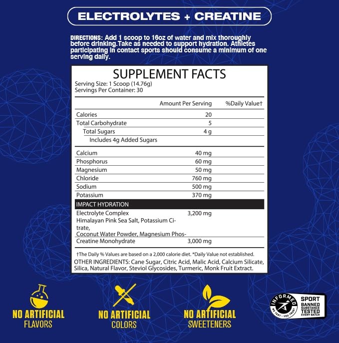 MHP Impact Hydration Electrolyte Creatine Sports Drink Mix, No Artificial Swe…