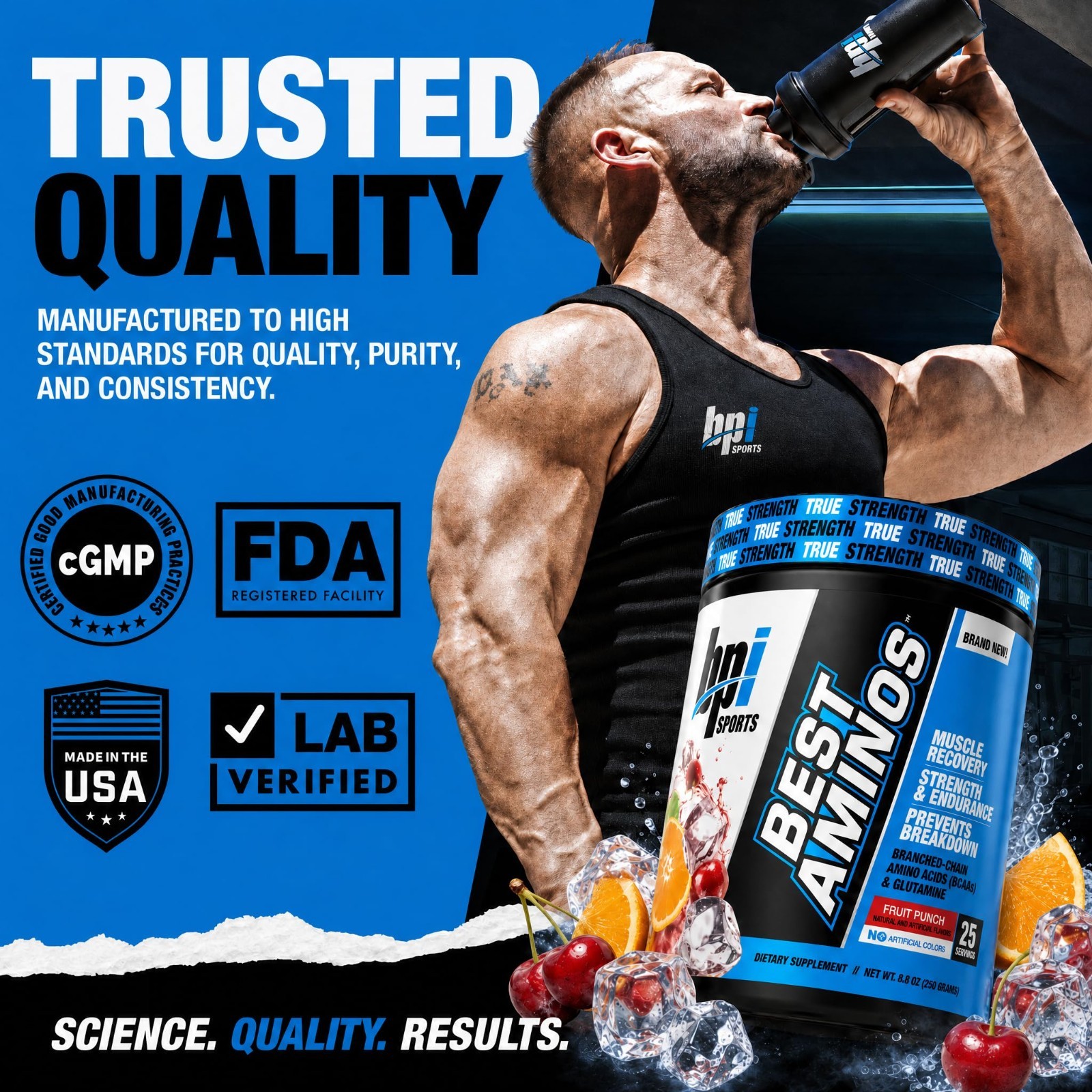 BCAA Powder for Post Workout Recovery – Amino Acids & Glutamine Drink, 25 Servin