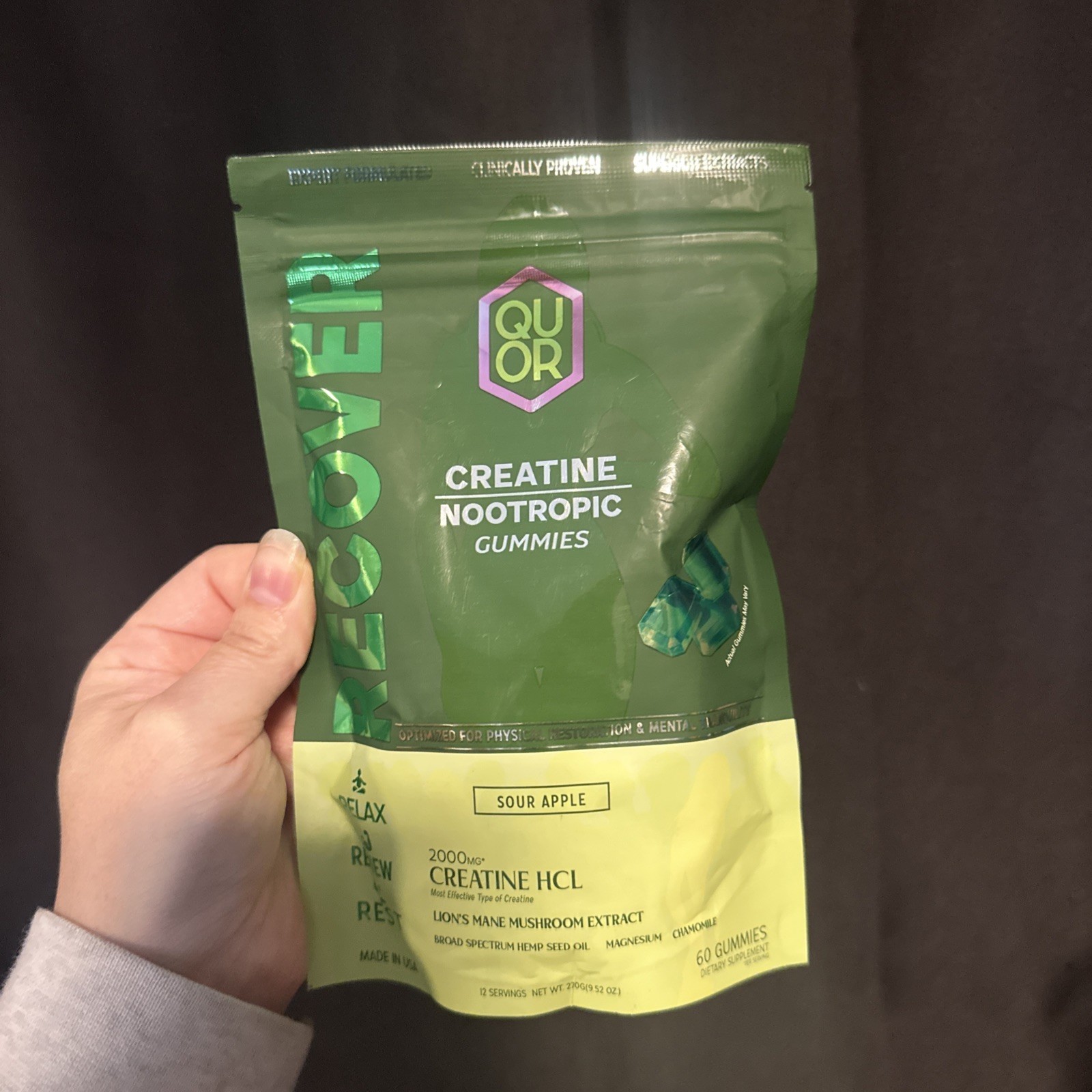 QUOR RECOVER Creatine HCl Gummies Vegan Nootropic Stack 150 Count Exp 01/20/2028