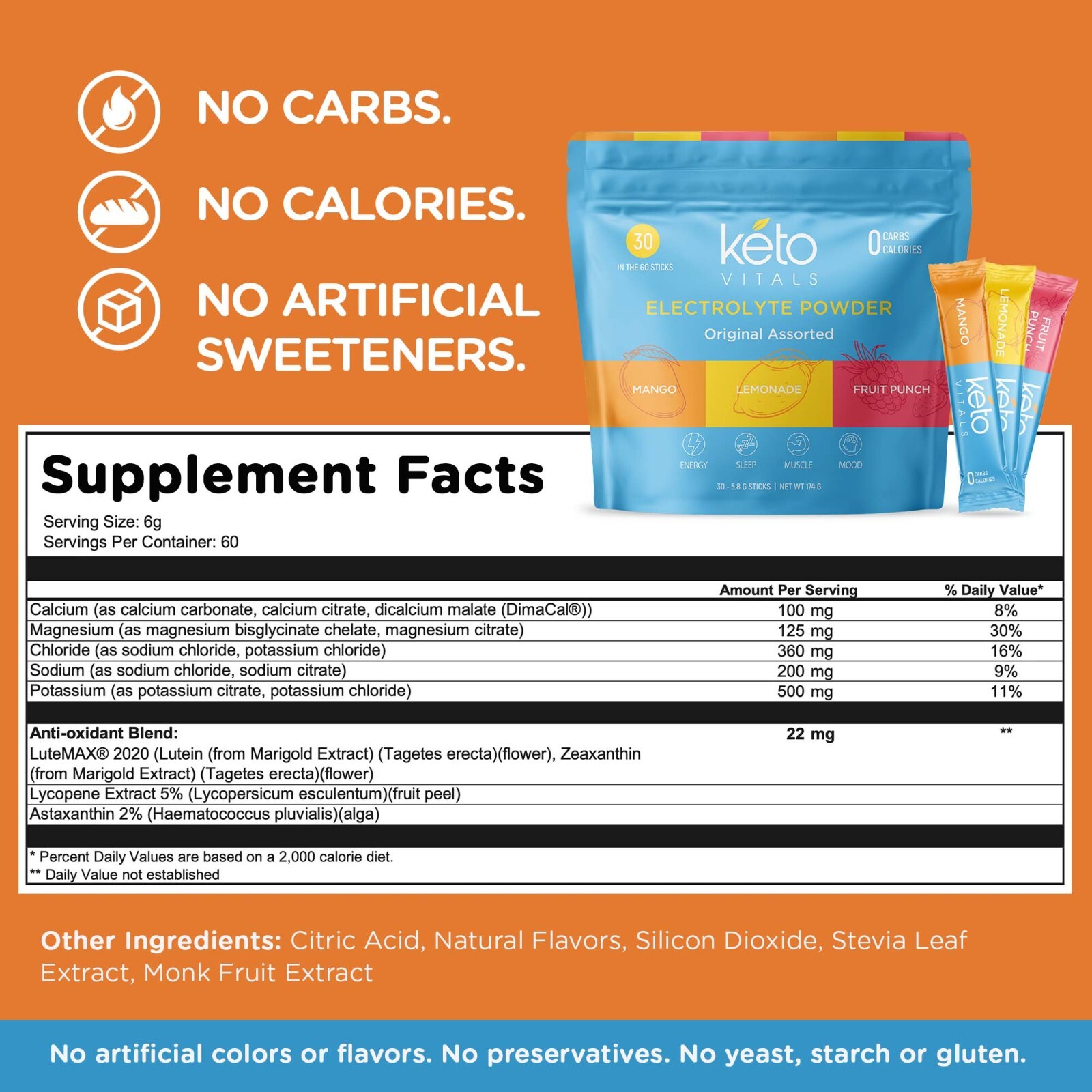 Keto Vitals Original Electrolyte Powder Stick Packs| – 30 Count