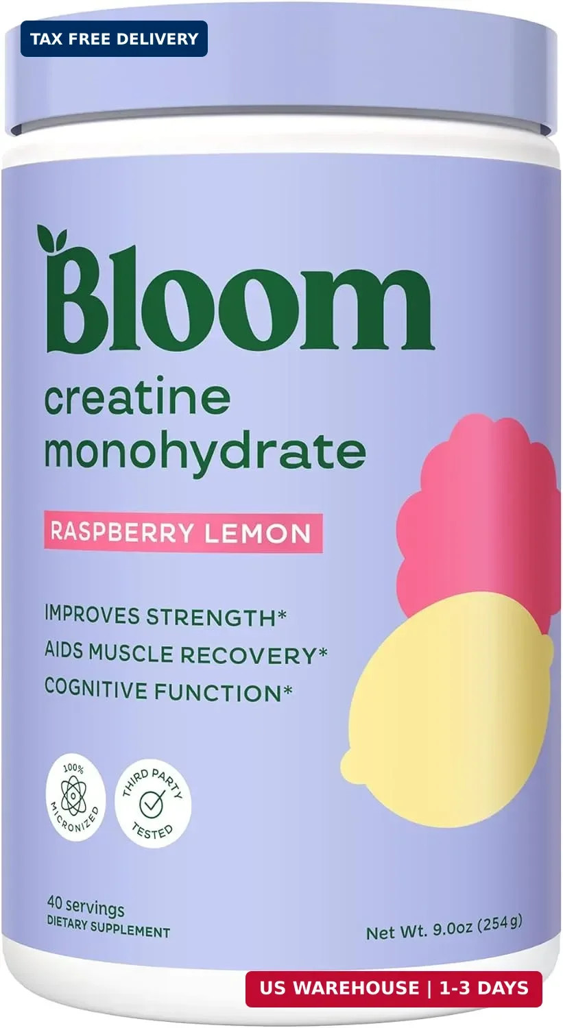 Bloom Nutrition Creatine Monohydrate Powder, Raspberry Lemon, 40 Servings | 5g M