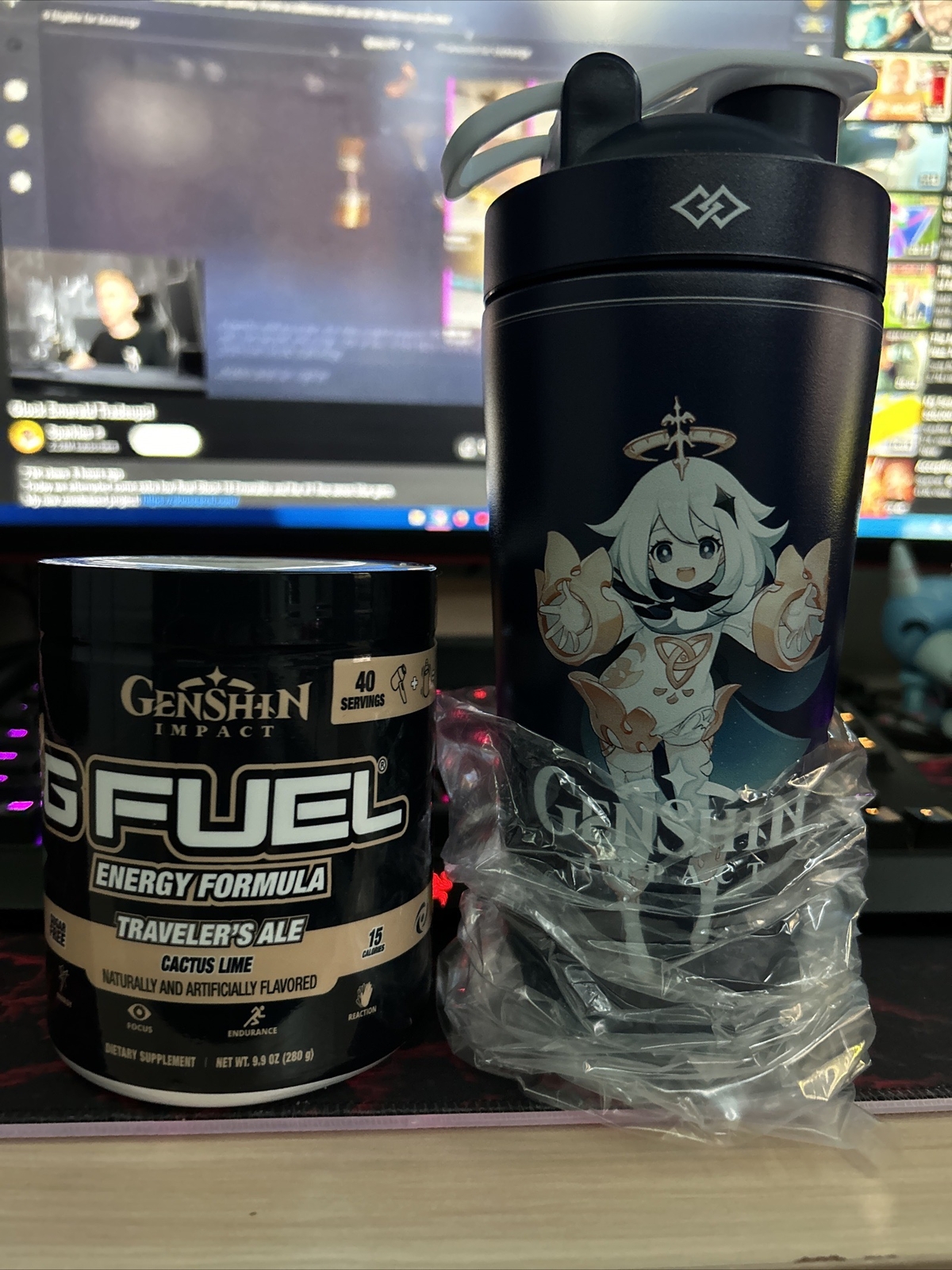 GFUEL Genshin Impact Paimon Traveler’s Ale Collector’s Box + Metal Shaker G FUEL