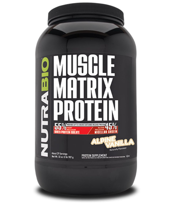 NutraBio Muscle Matrix Protein Powder, Vanilla, 2 lb, 28 Servings