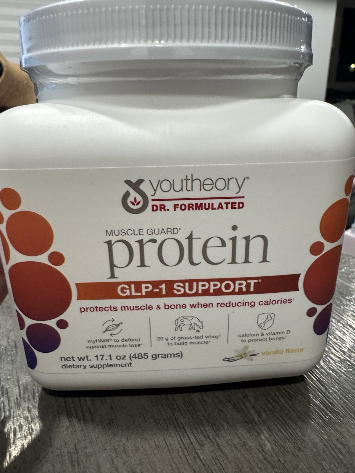 Youtheory Muscle Guard Protein Vanilla Whey Supplement 17.1 oz