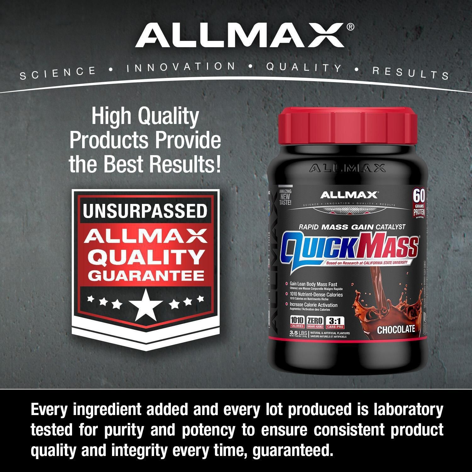 Allmax Quickmass Chocolate Weight Gain Powder Supplement 3.5 LBS, Exp:27JN