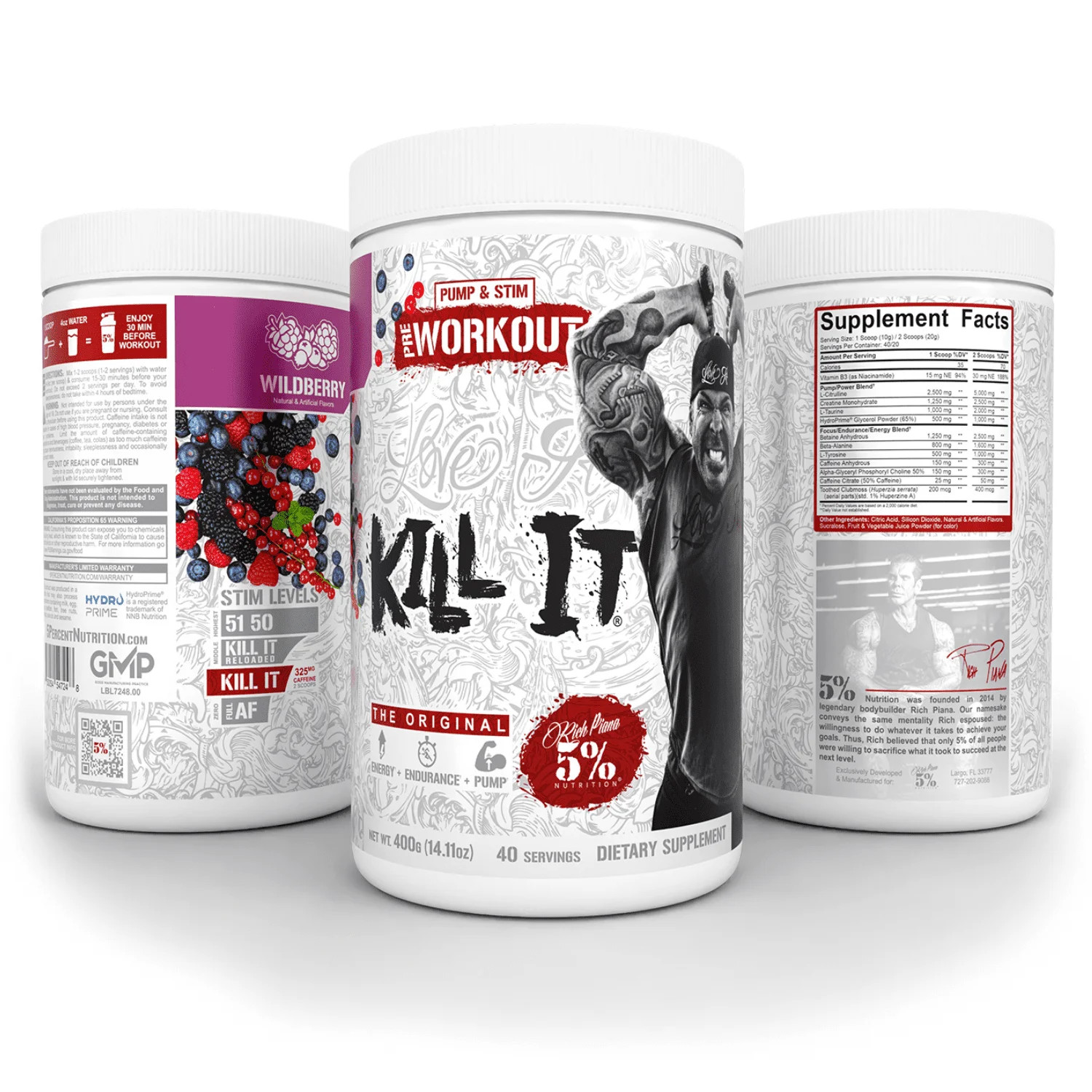 5% Nutrition Rich Piana Kill It Pre-Workout Powder Supplement with Creatine & Ca