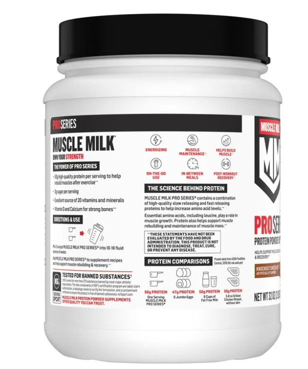 Muscle Milk Pro Series Protein Powder Knockout Chocolate 2LB 50g Protein