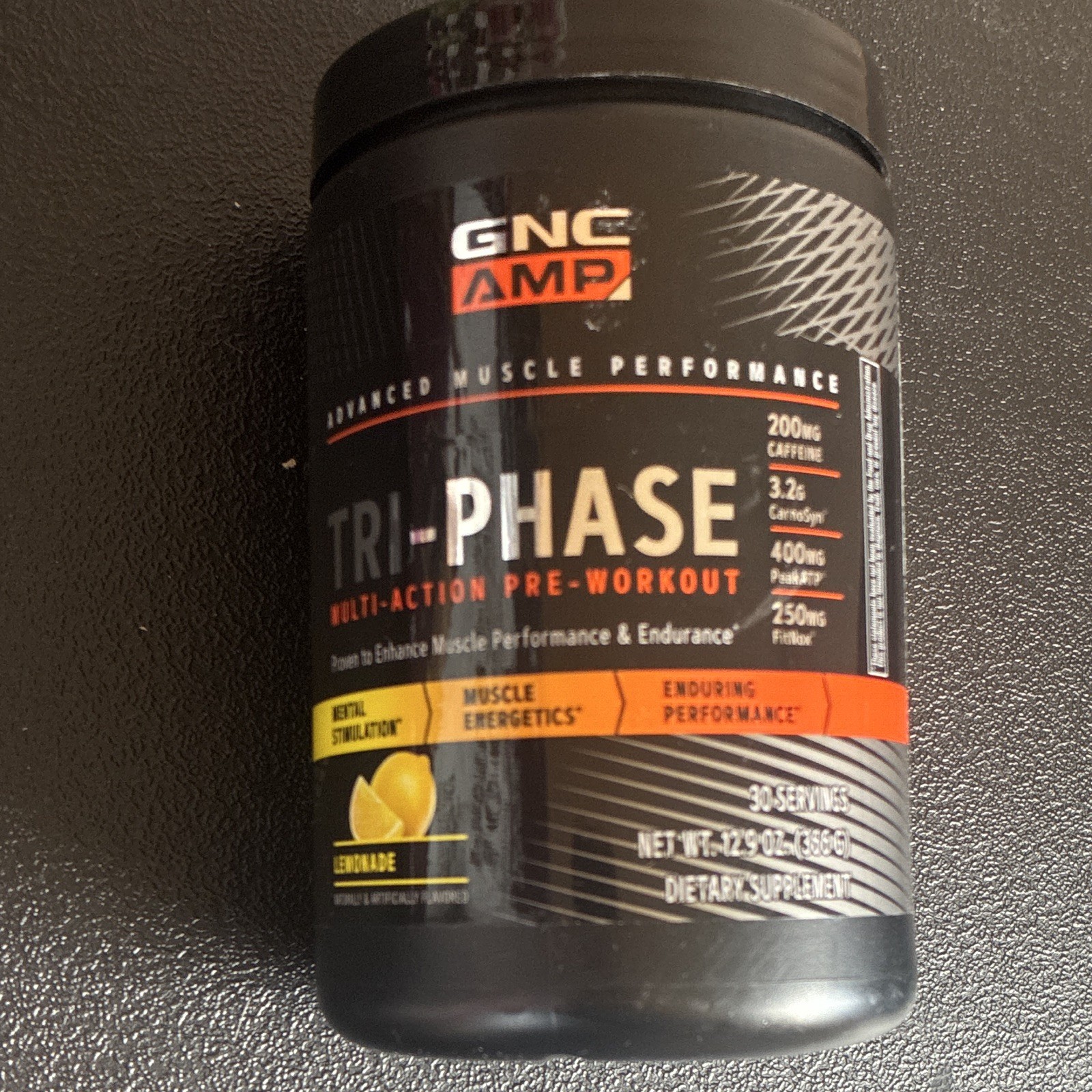 GNC AMP Tri-Phase Multi-Action Pre-Workout Powder Lemonade exp July 2026