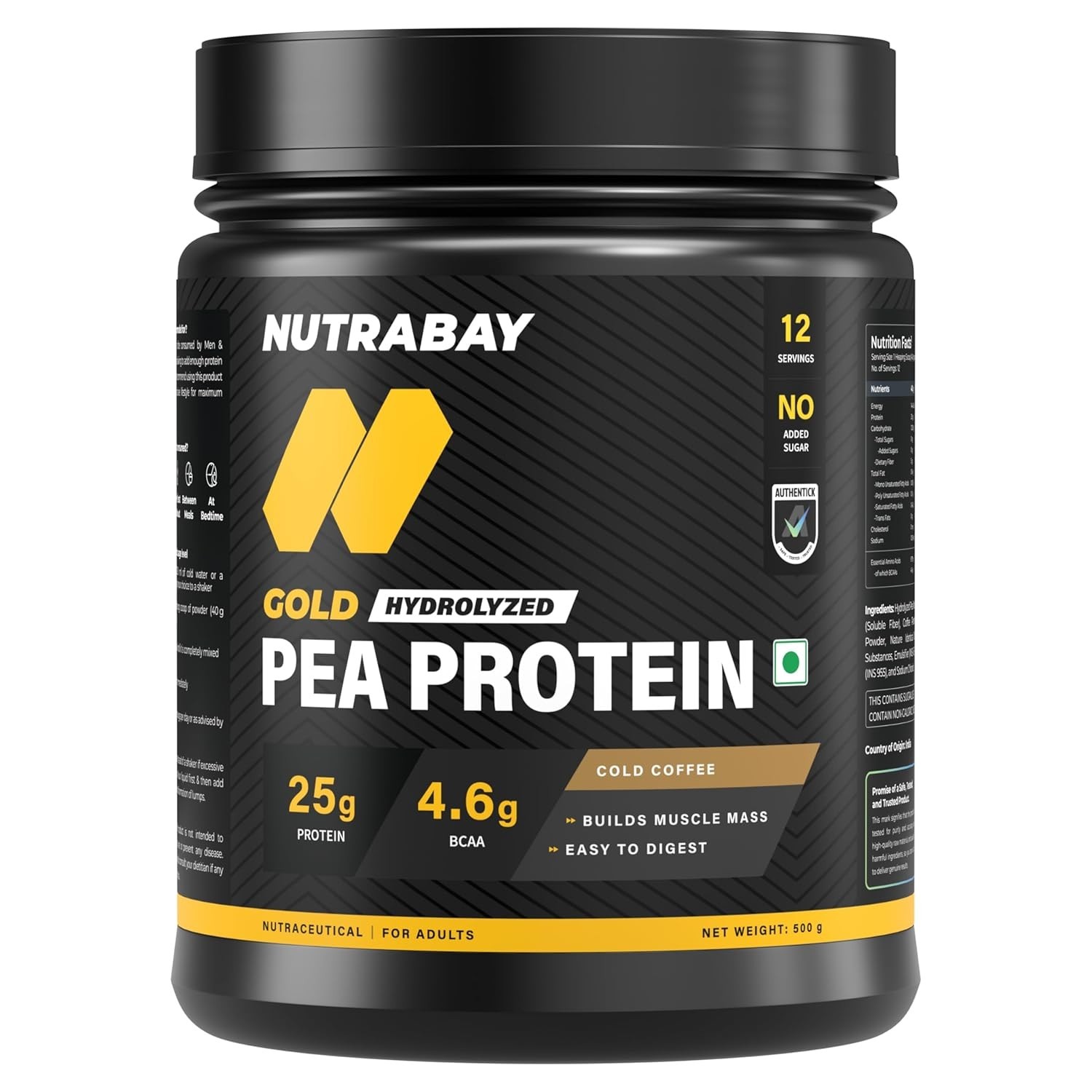 Pea Protein Powder 25g Protein , 4.6g BCAA, 5g Fiber | Cold Coffee , 12 Servings