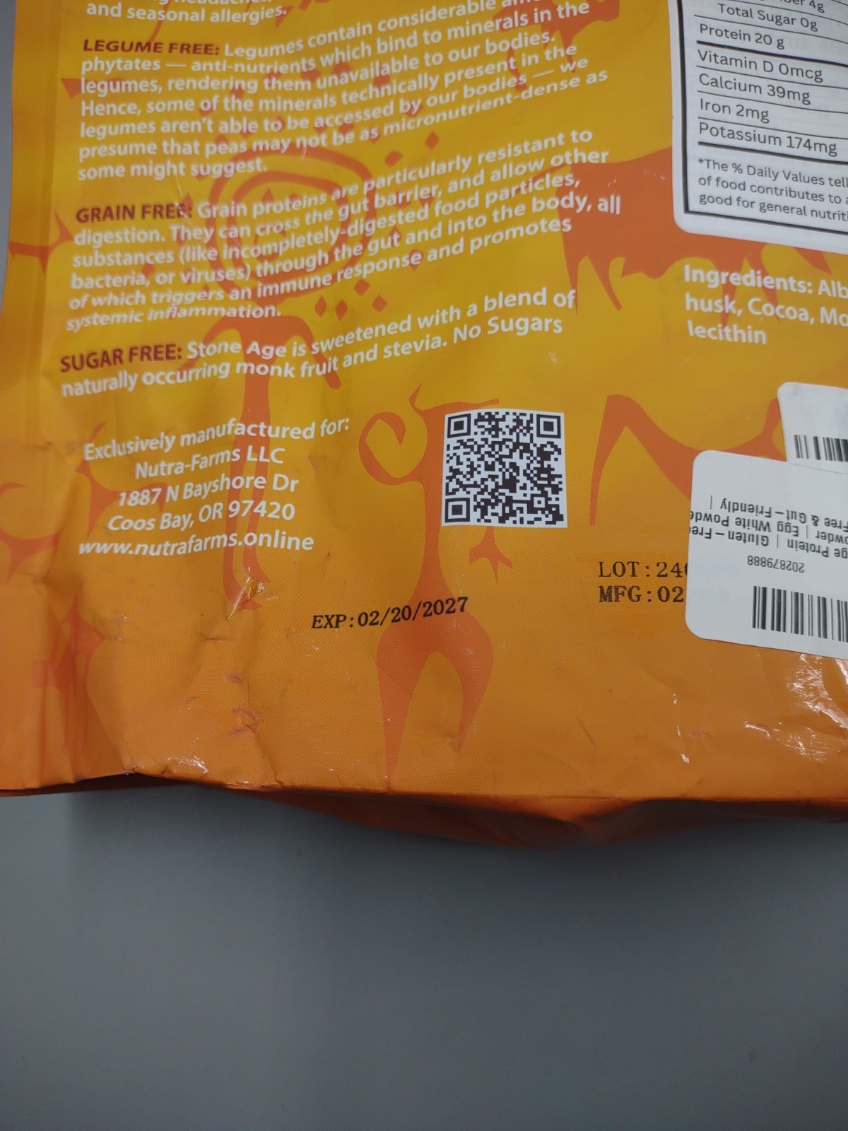 Nutra-Farms Stone Age Protein Powder ~ Chocolate ~ 2 lbs ~ Expires 02/20/2027