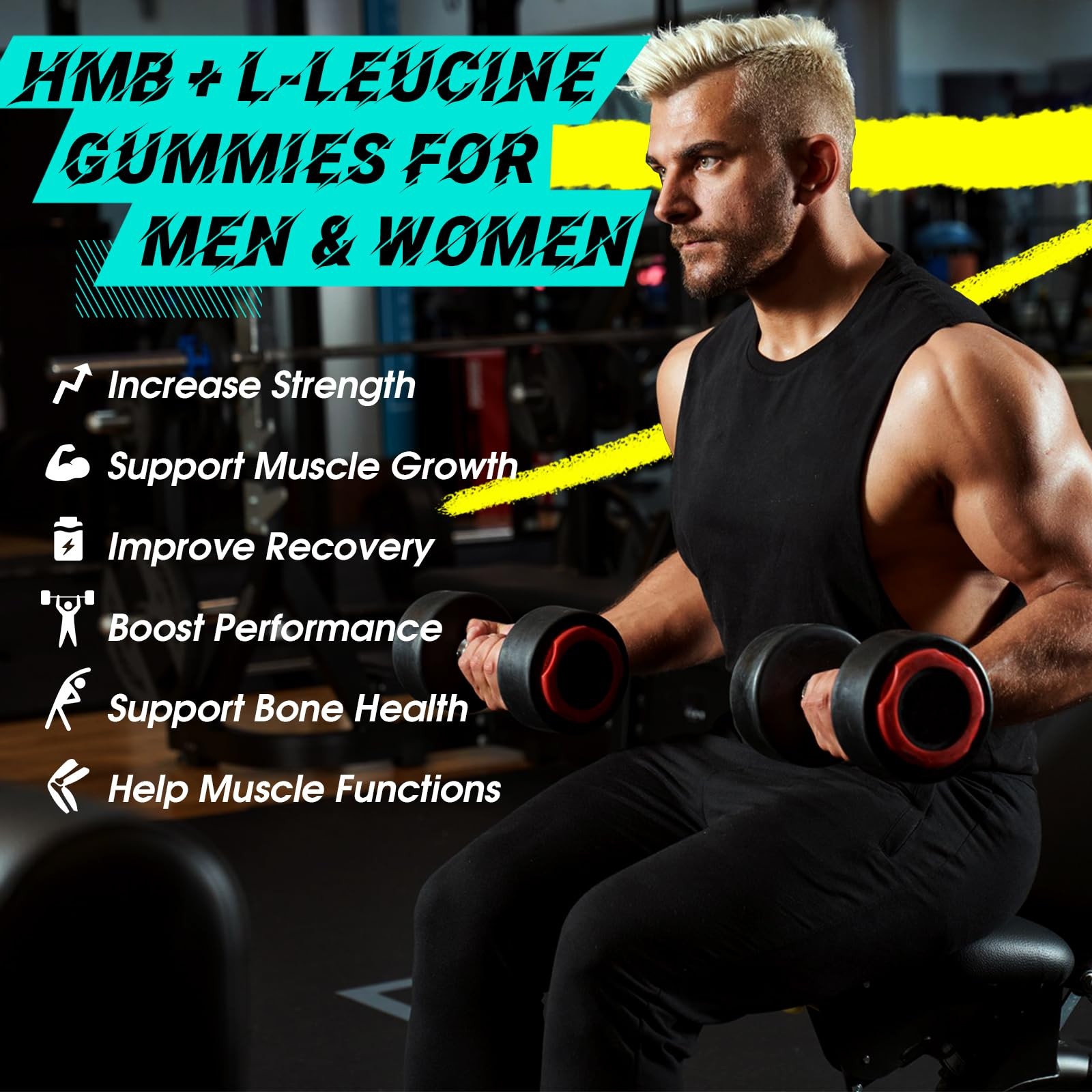 HMB Leucine Supplement Gummies, L-Leucine HMB with Vitamin D3 Magnesium Chewa…