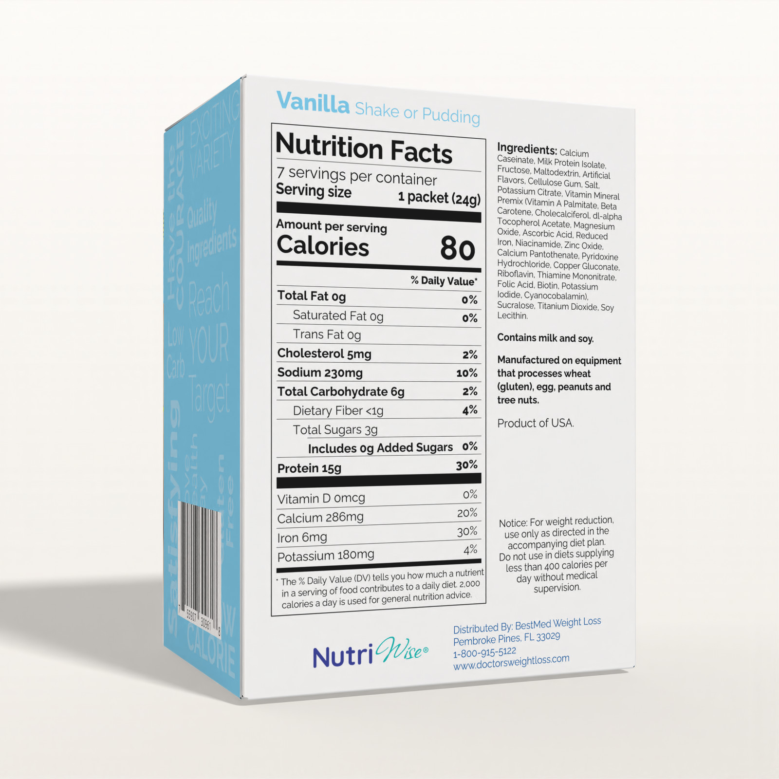 NutriWise Vanilla Protein Shake, Low Carb, Low Calorie, KETO Friendly Diet 7ct