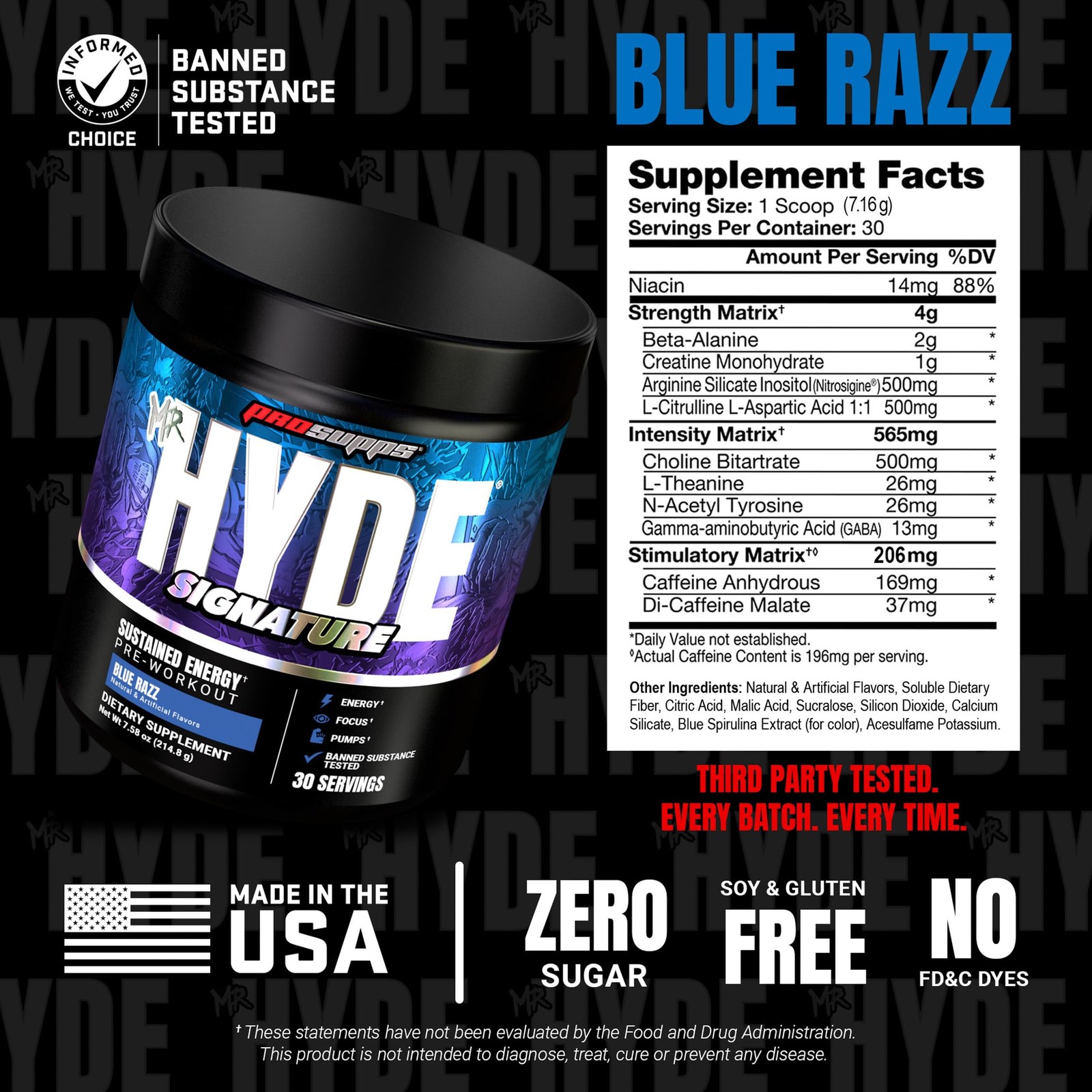 ProSupps Mr. Hyde Signature Pre Workout 30 Servings (Pack of 1), Blue Razz