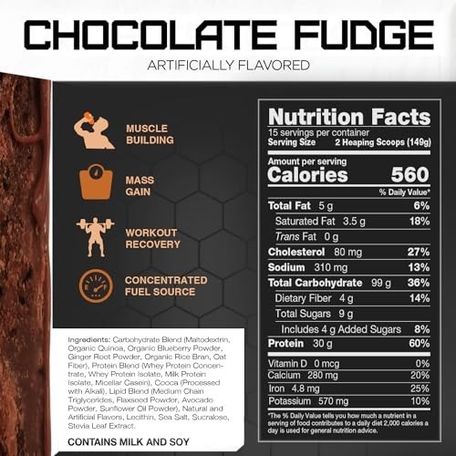 Clean Gainer Protein Powder – Chocolate Fudge Flavor, 5lbs for Muscle Growth