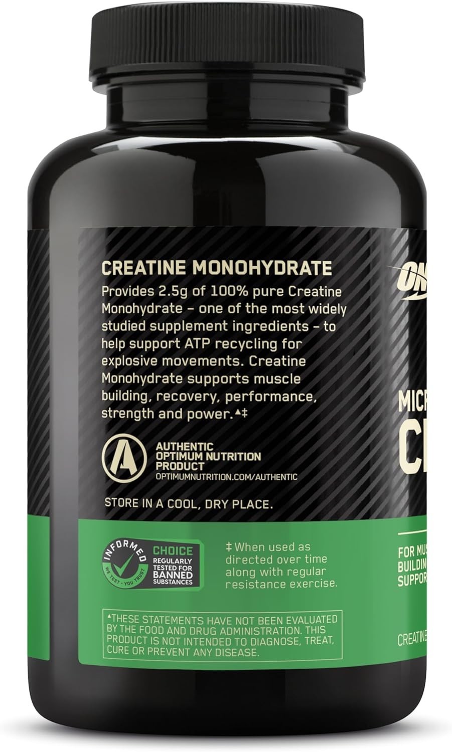 Optimum Nutrition Micronized Creatine Monohydrate Capsules, Keto Friendly, 2500m