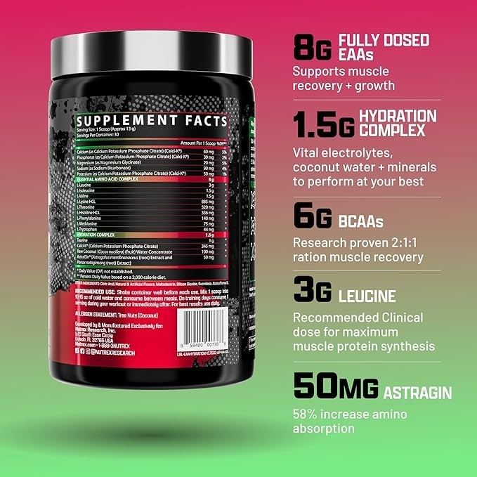Nutrex Research EAA Hydration Powder EAAs BCAAs Electrolytes 30 Servings