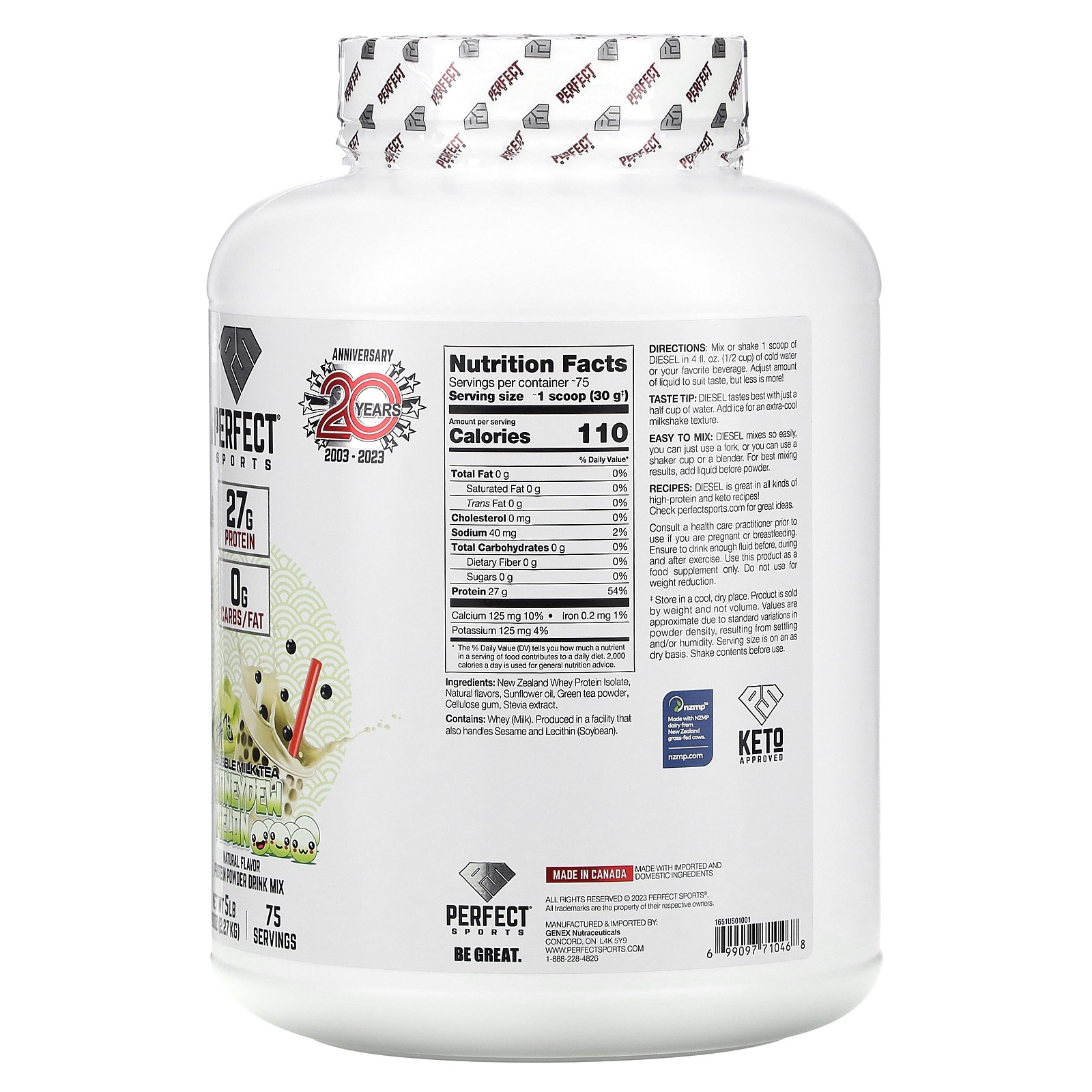 Diesel, New Zealand Whey Isolate, Bubble Milk Tea, Honeydew Melon, 5 lbs (2.27