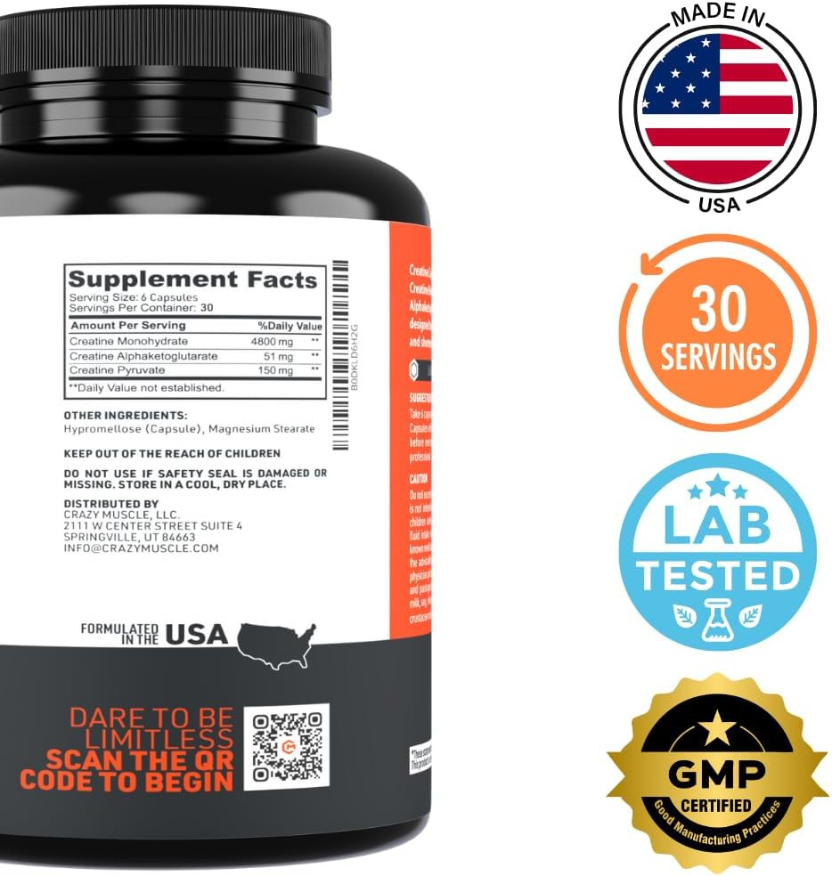 Creatine Capsules, 5G Premium 3X Threeatine Pre Workout Bulk Muscle Mass Gain…