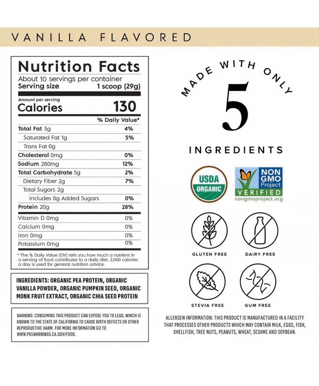 Truvani Vegan Pea Protein Powder Vanilla 20g Organic Plant Based Serving Keto