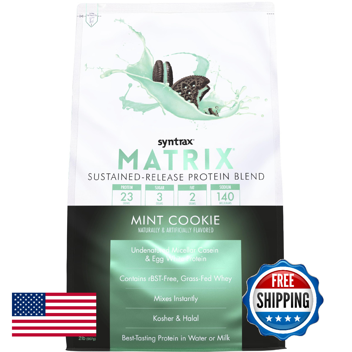 Syntrax Matrix Protein Blend – Mint Cookie 2 lbs. Sustained-Release w/ Real Cook