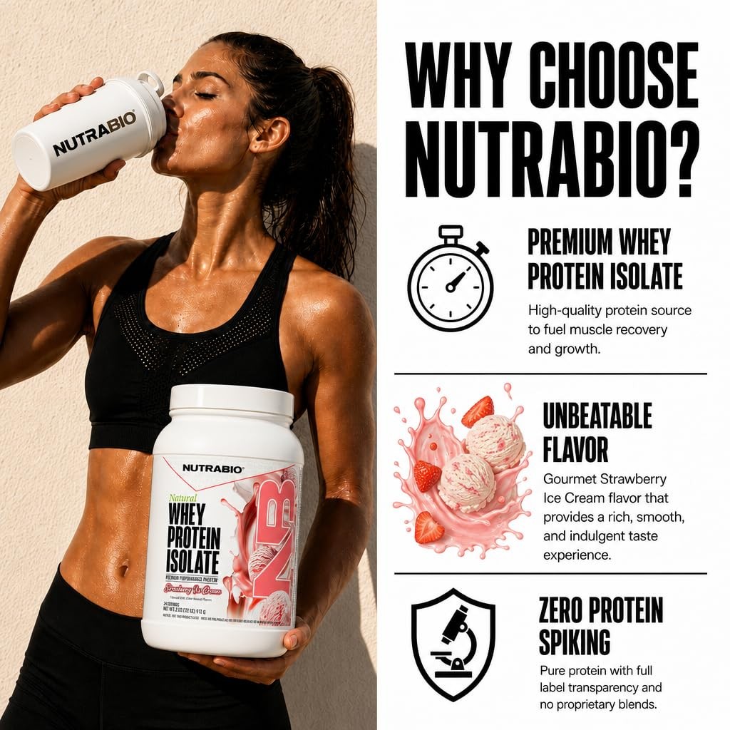 NutraBio 25g Natural Whey Protein Isolate Powder Complete Protein Supplement