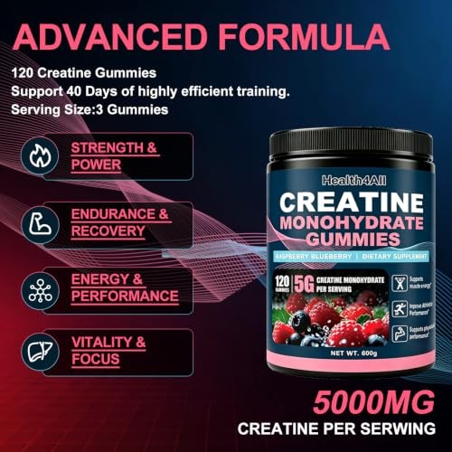 Creatine Monohydrate Gummies 5g 120ct Strength Energy Muscle Growth