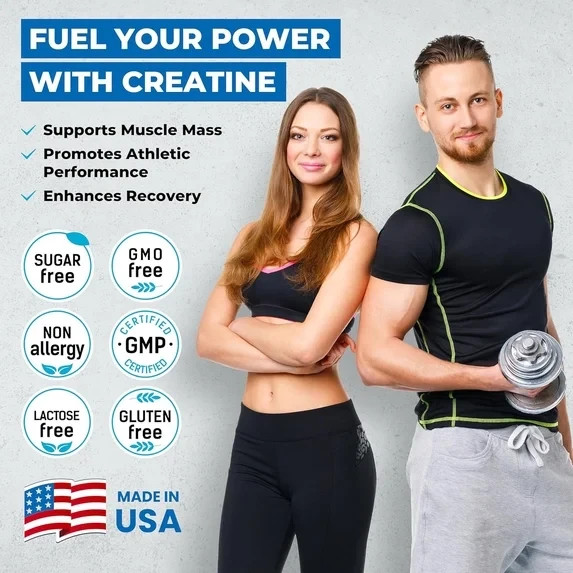 Creatine Monohydrate Powder Muscle Gain 5000mg Per Serv (5g) Made in USA 1.1LB