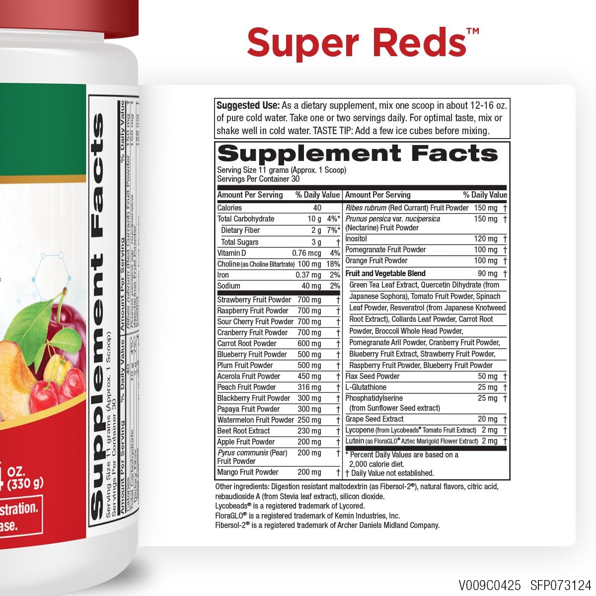 Purity Products Super Reds Powder Superfood Drink Mix w/FloraGLO Lutein