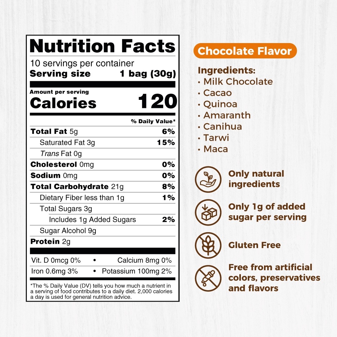 1 BOX – Superfoods Real milk – reduced sugar – quinoa, cacao, maca – Vegan.