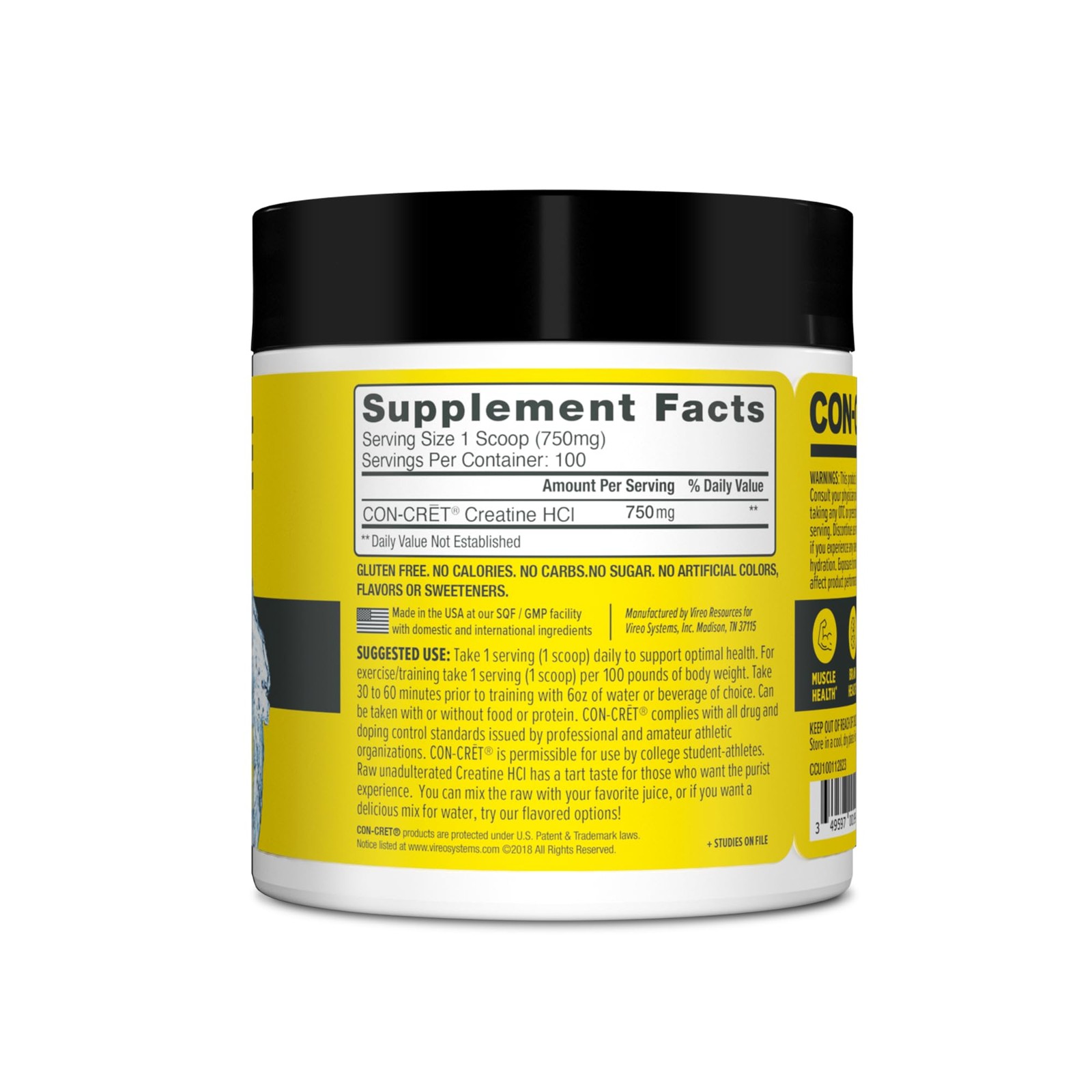 CON-CRET Creatine HCl Powder | Muscle, Cognitive, Cellular 100 Servings