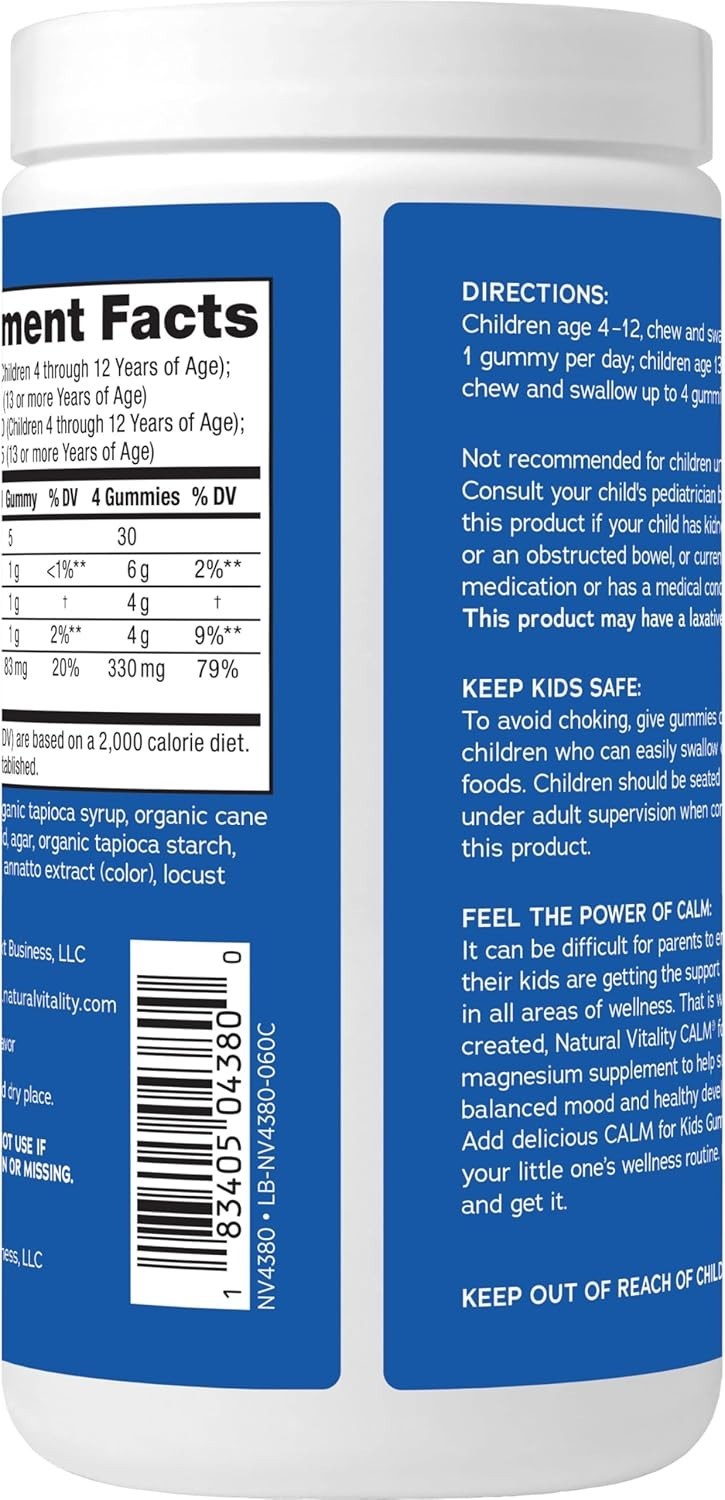 Natural Vitality Calm Kids Magnesium Supplement Gummies, Sweet Citrus, 60 Count