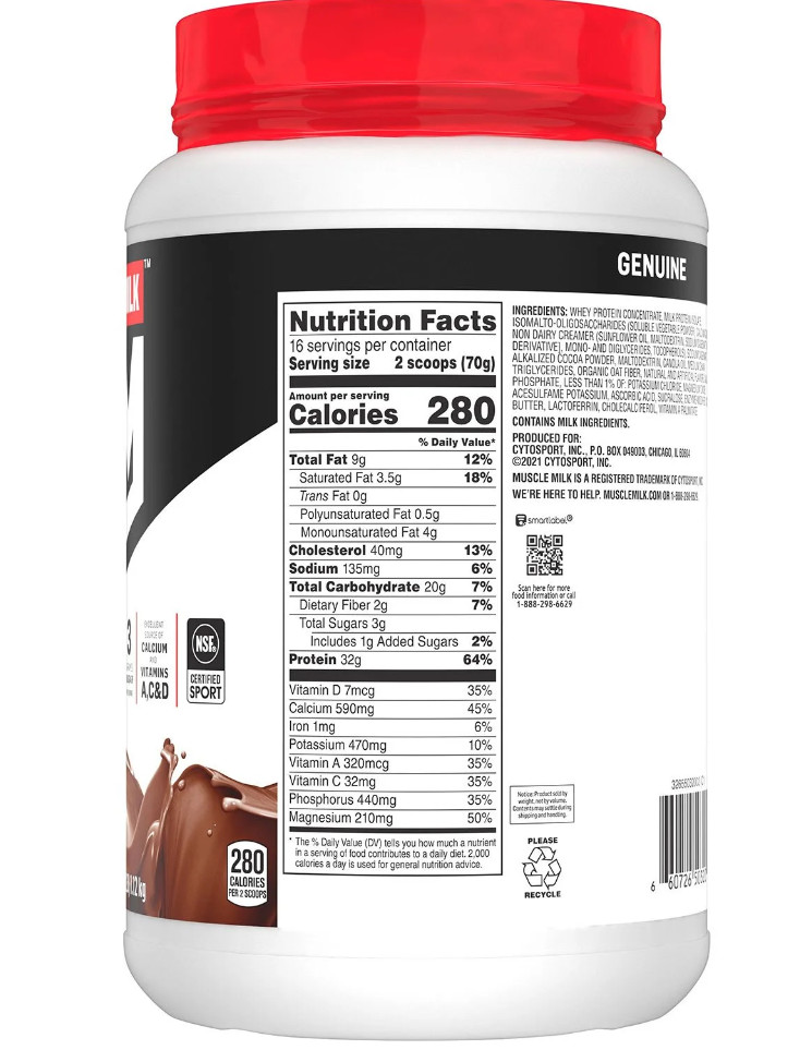 Muscle Milk Genuine 32g Whey Protein Powder, Chocolate 2.47 lbs.