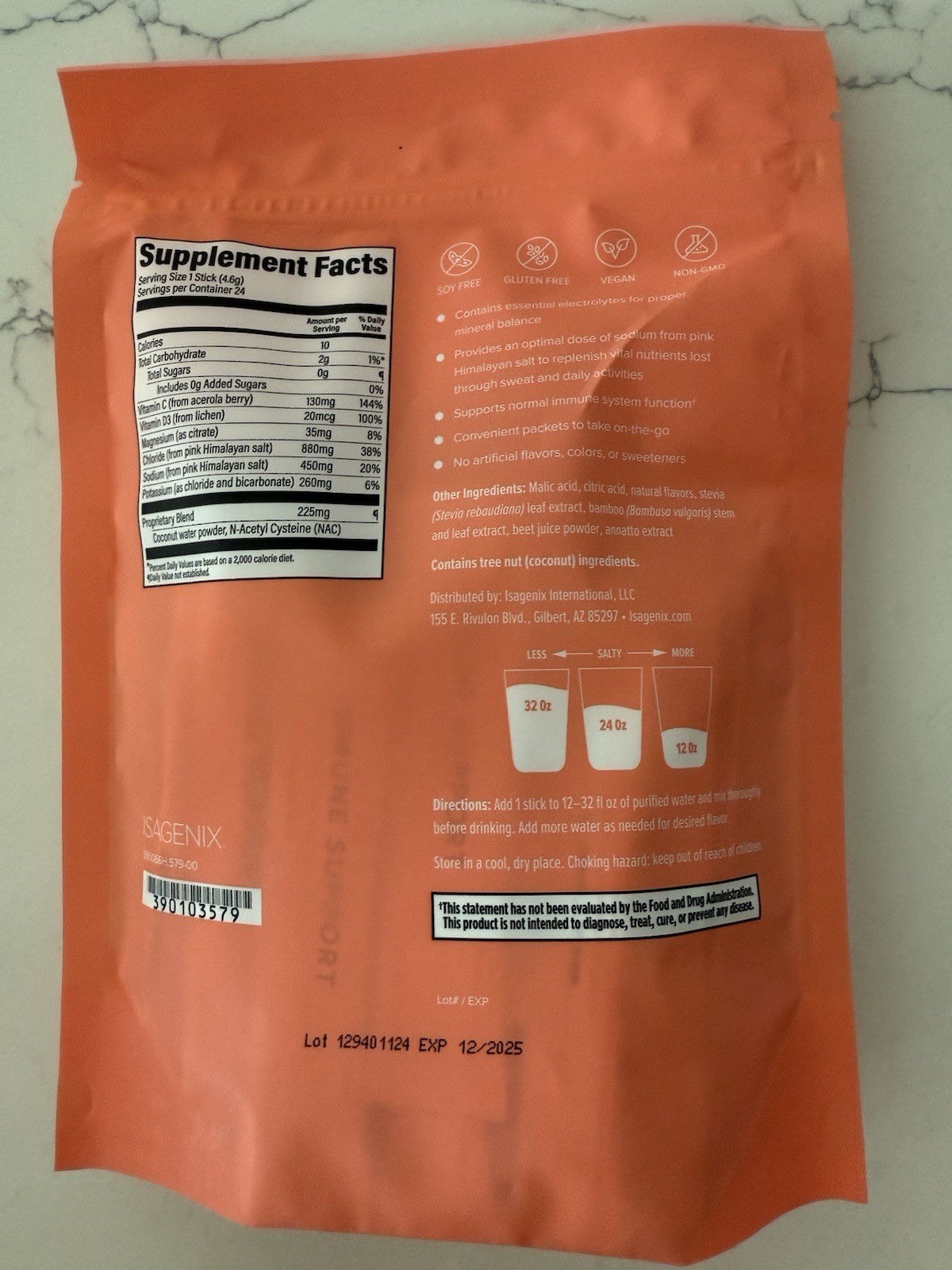 Isagenix Hydrate + Immune Support Peach Lemonade