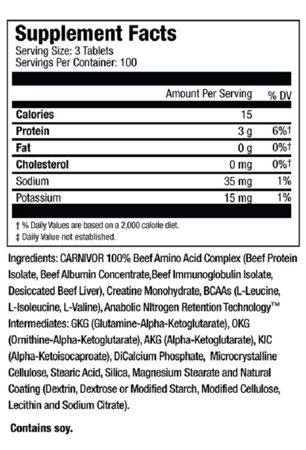 MuscleMeds CARNIVOR Ultra-Concentrated 100% Pure Premium Beef Aminos 300 Tablets