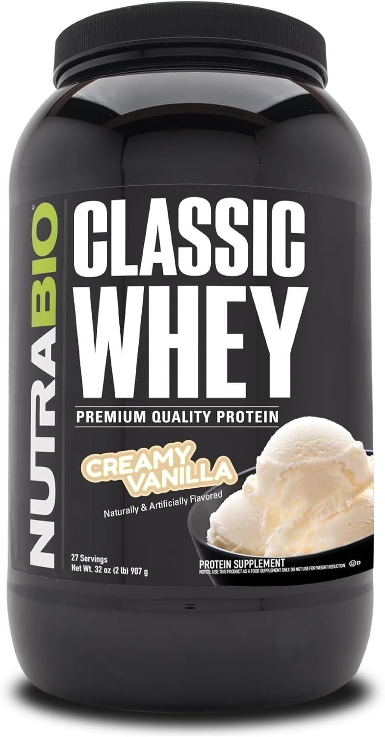 NutraBio Classic Whey Protein Powder Creamy Vanilla 2lb 25G Protein Per Scoop