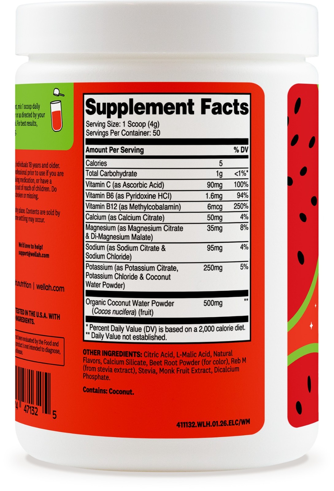 Wellah Electrolytes Powder (Watermelon) 50 Servings – Hydration Drink Mix