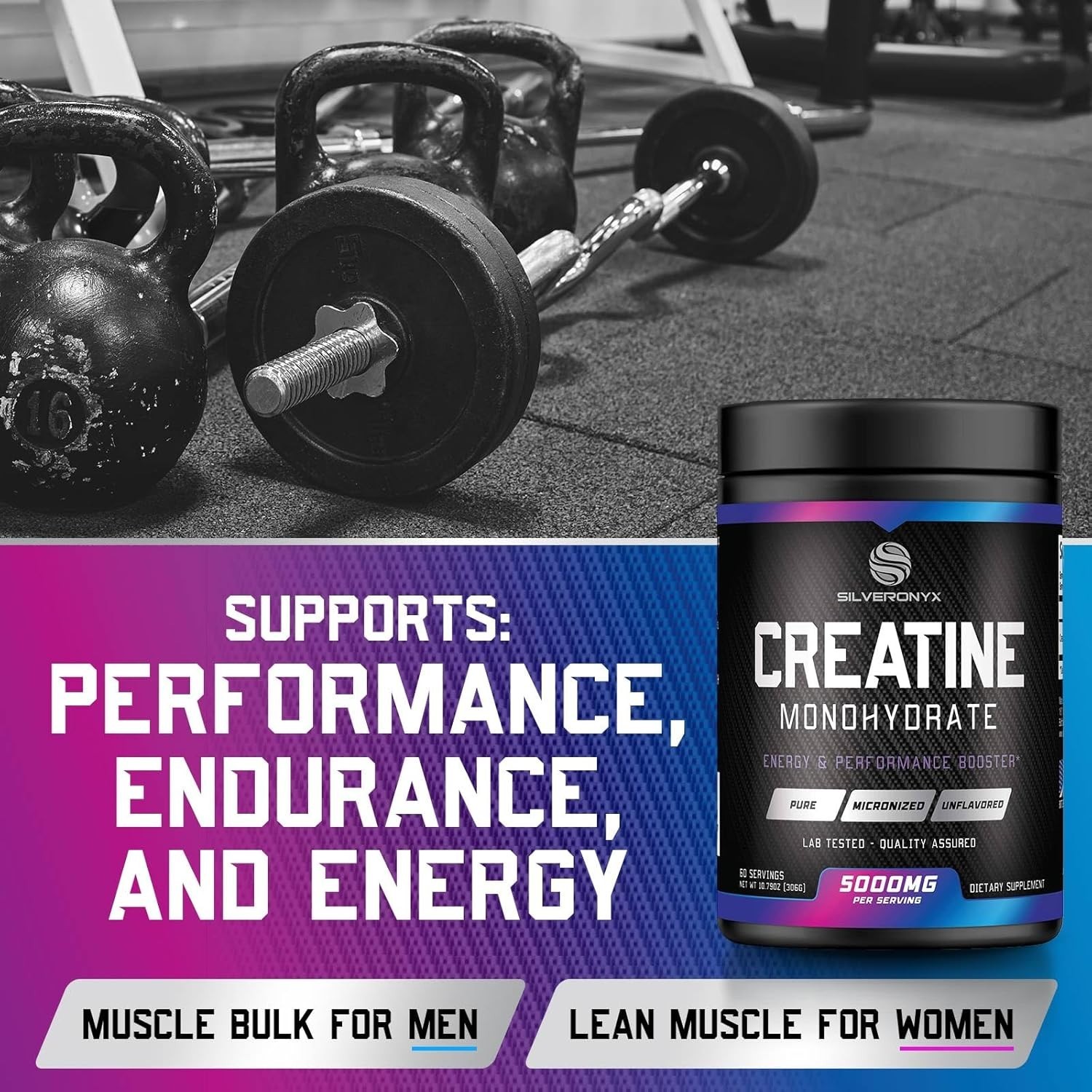 Creatine Monohydrate Powder 5000mg Per Serving – Pure Micronized Creatine Mono N