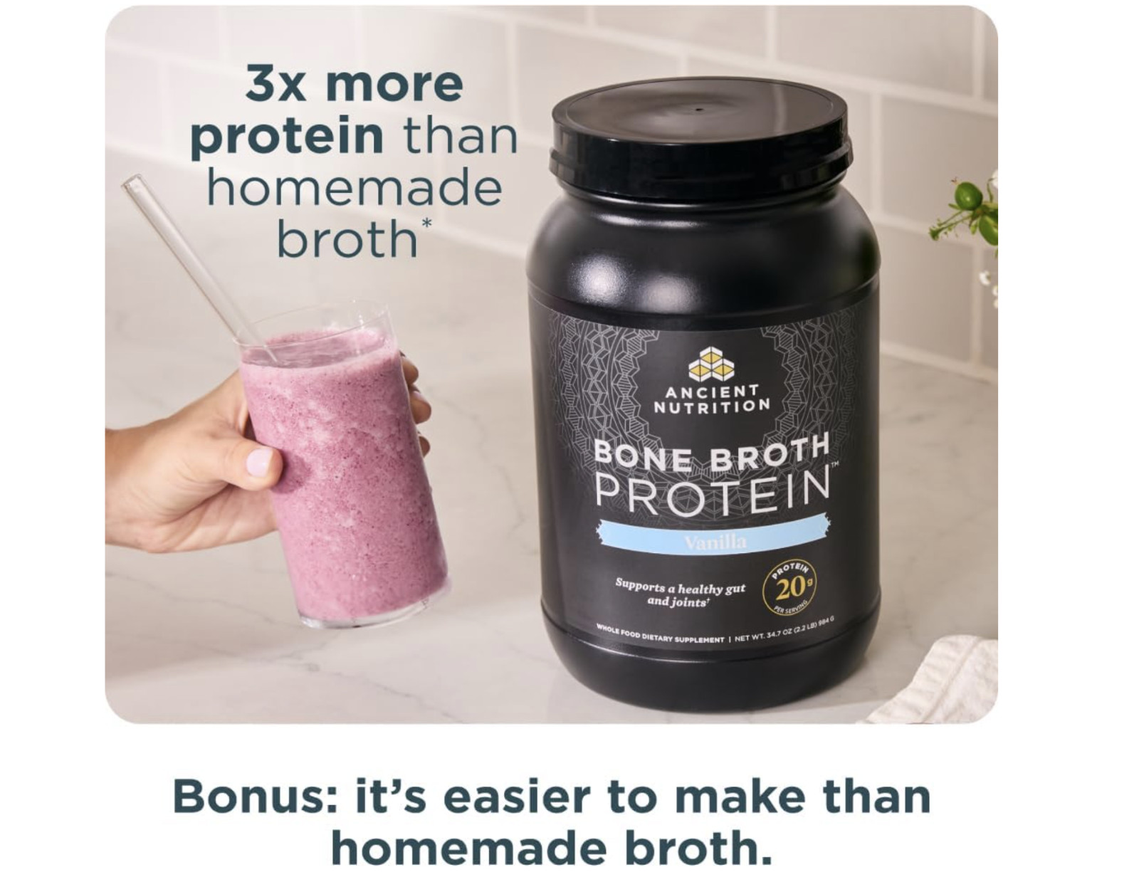 Ancient Nutrition Bone Broth Protein Powder Vanilla 40 Servings New !!!