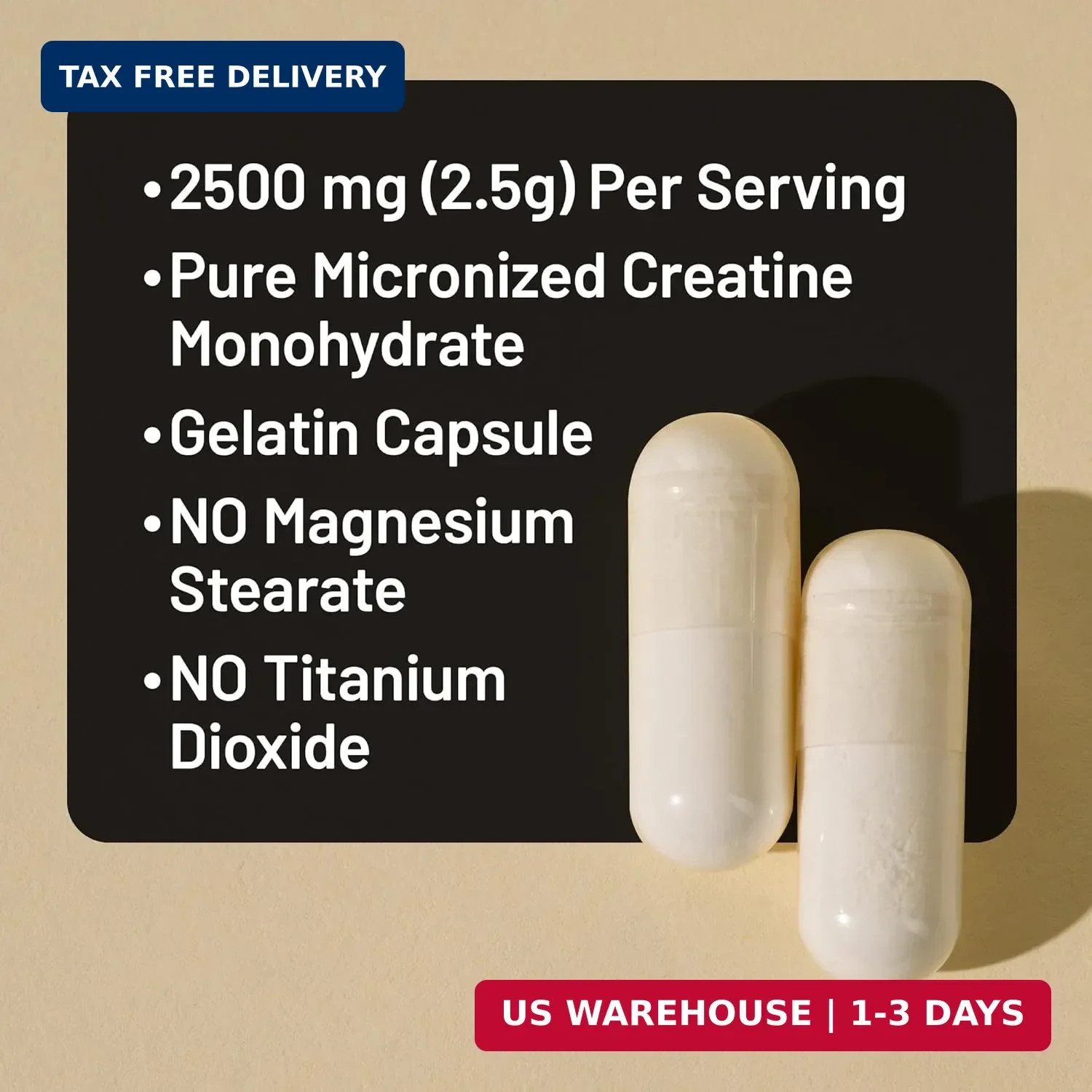 Micronized Creatine Monohydrate Pills, 2500mg Per Serving – Creatine